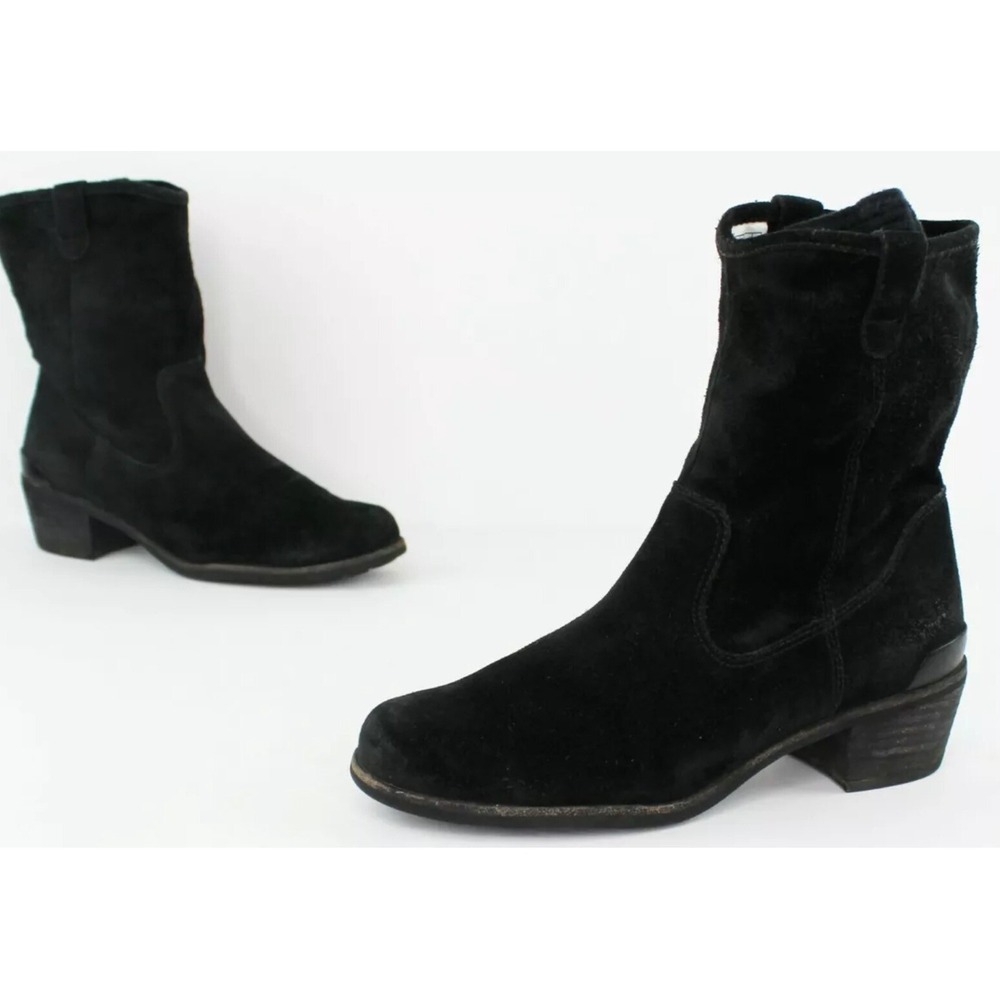 UGG Black Suede Ankle Boots Womens Block Heel Side Zip Moto Booties Size 6‎
